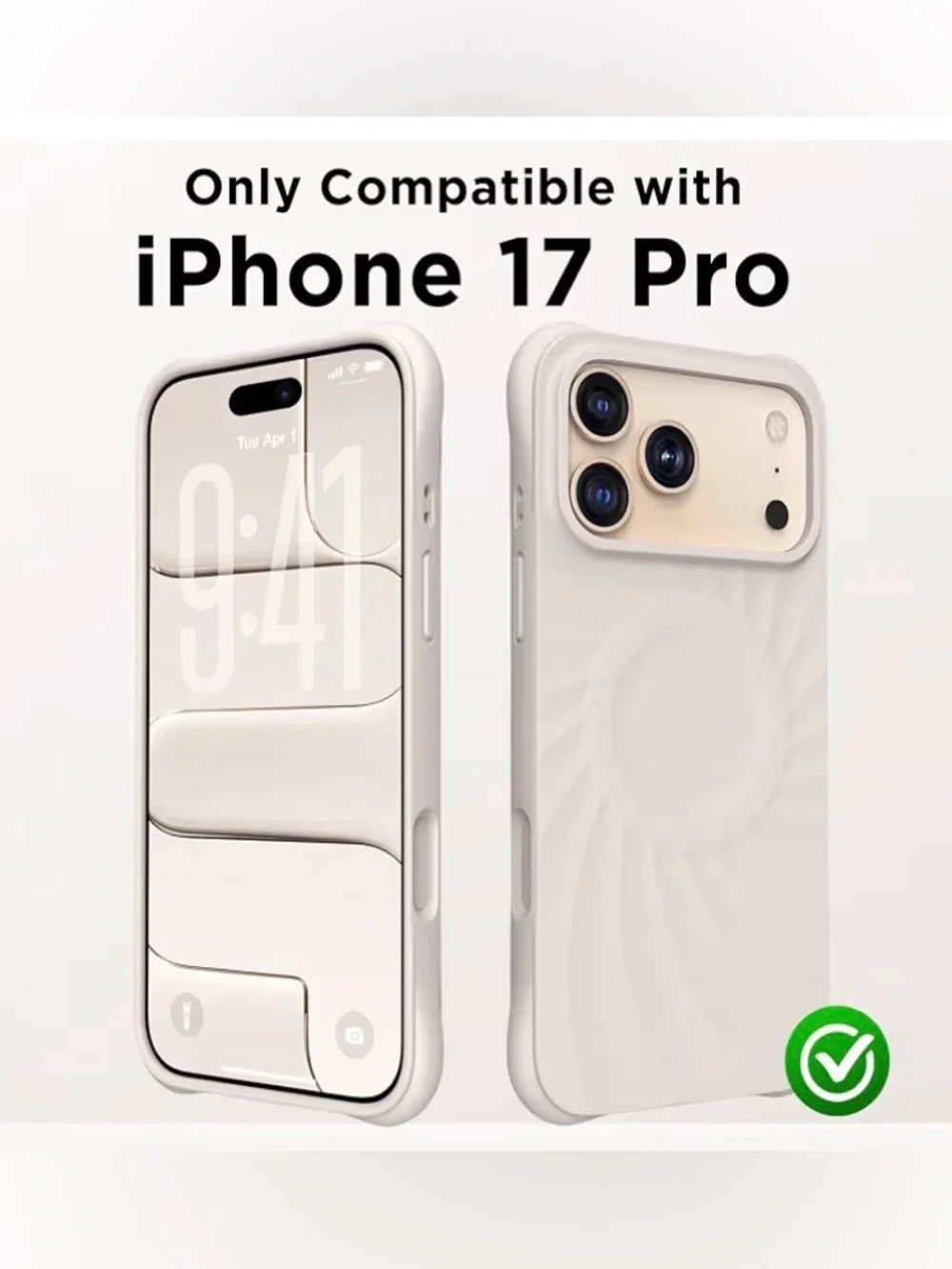 Neutral Cream iPhone 17 pro Case with Glass Screen Protector